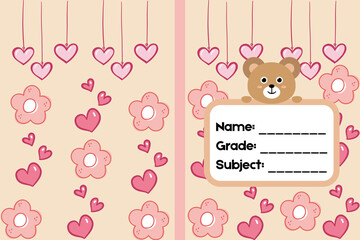 Adorable Hearts and Flowers Notebook Cover Design Perfect for Kids