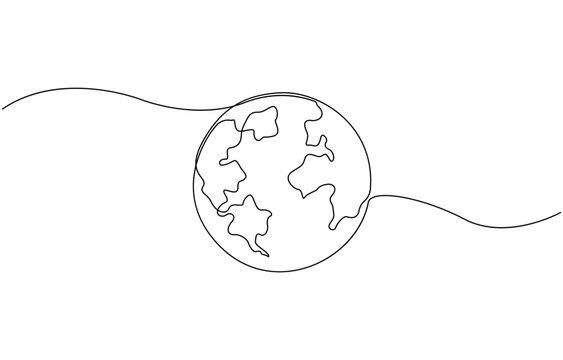recommend clip art: Continuous one line art drawing of earth planet, Globe, geography vector outline, World map with curve line. Linear globe symbol. Vector illustration isolated on white background.