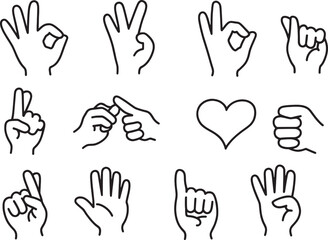 Expressive Hand Gestures & Heart Love Line Art
