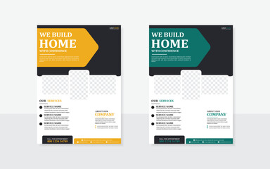 Creative real estate flyer design template.
Home sale advertising flyer template in two color variation.