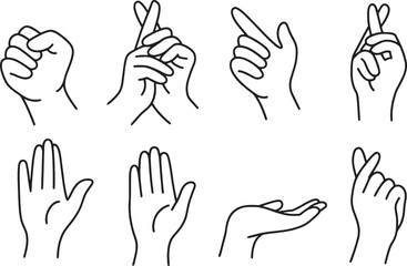 Fototapeta premium Diverse Hand Gestures & Communication Line Art Icons