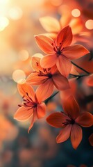 Blooming Orange Flowers with Soft Bokeh Lights Background