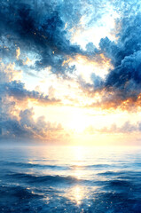 Majestic Ocean under the Golden Sunlight -Generative AI

