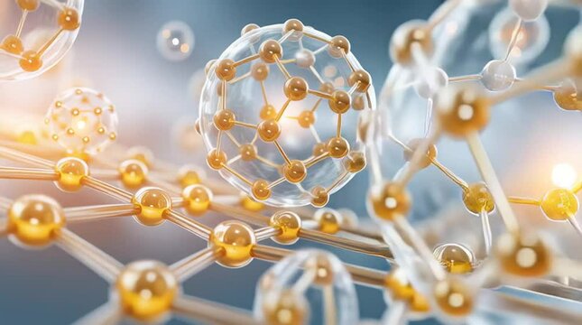 3D Transparent Nano Spheres with Shimmering External Gold Chemical Bonds and Oxygen Molecules, Molecular Skincare, Collagen Boosting, Antioxidants, Hydration, and Colloidal Gold Luxury Skincare.