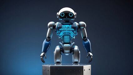 Futuristic robotic humanoid with glowing blue circuitry technology artificial intelligence