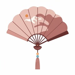 Decorative fan featuring a tassel, designed in a minimalist style, placed on a clean white background