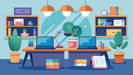 Fototapeta premium 16 shared study space with two laptops and motiv