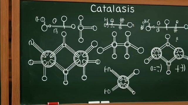 Chalkboard illustration of catalysis chemical reaction