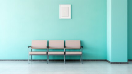 A blue and white striped chair in a minimalist office setting.