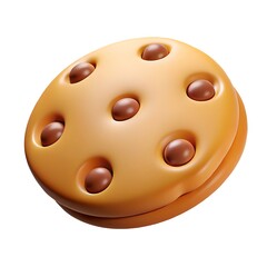 Fototapeta premium A single stylized chocolate chip cookie with a smooth glossy finish and embedded chocolate chips