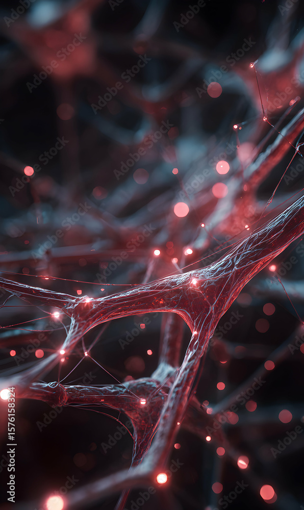 Poster intricate neuron network formation with glowing nodes depicting neural pathways and interconnectedne
