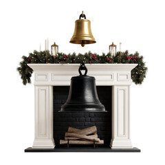 Obraz premium Festive Fireplace with Hanging Bells and Christmas Garland