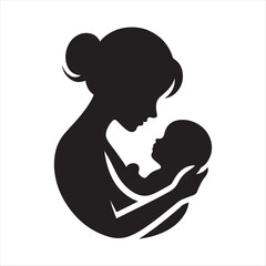 mom baby vector silhouette outline logo illustration collections.