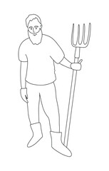 Line art vector of a farmer with pitchfork. Simple outline illustration perfect for agriculture designs, rural themes, farming logos, and educational materials.