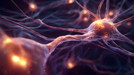 Intricate nerve cell structure with axons and synapses for neuroscience and medical research with neural network