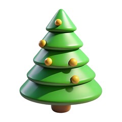 Stylized 3d cartoon christmas tree with yellow baubles on white background