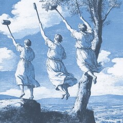 Three Figures Leaping with Mallet