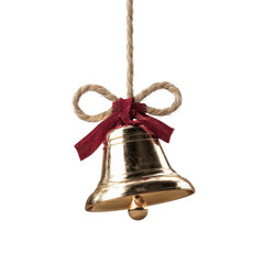 Golden Christmas Bell with Red Bow and Jute Rope Hanging Decoration