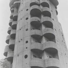 Unfinished Concrete Structure with Curved Balconies