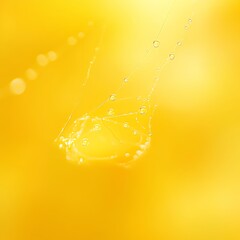 Water Droplets on Spider Silk Against Yellow Background