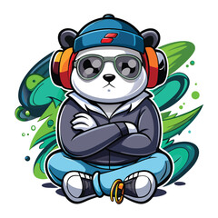 Cartoon Panda with Sunglasses and Headphones T Shirt Design