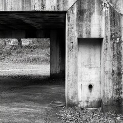 Weathered Concrete Underpass with Rectangular Opening