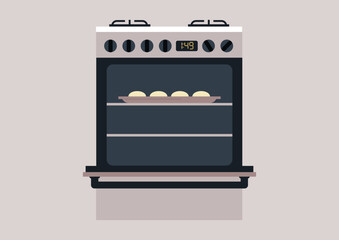 Delicate dough rising inside a warm oven under gentle heat for perfect baking amid a cozy kitchen ambiance