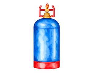Obraz premium Painted Propane Tank: A vibrant illustration of a blue propane tank with red accents and a burning flame, ideal for designs related to energy or cooking.