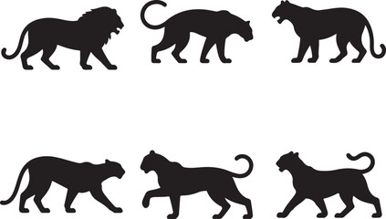 Obraz premium Majestic Big Cats Silhouette Collection of Lions and Panthers
