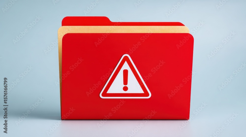 Aufkleber red folder with an alert symbol, representing caution or warnings in documentation or data managemen