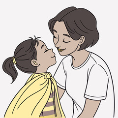 Illustration of a mother and daughter sharing a loving moment together art work