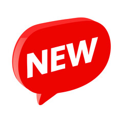 New product announcement vector graphic in red speech bubble for promotion sale tag
