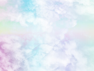 beauty sweet pastel green and pink colorful with fluffy clouds on sky. multi color rainbow image. abstract fantasy growing light