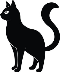 black silhouette of a cat isolated on white background