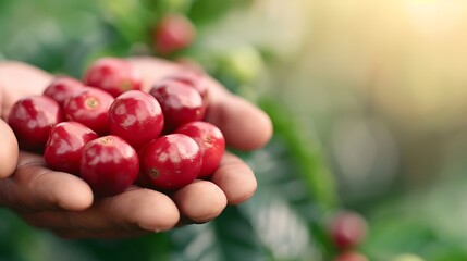 Handful of Ripe Red Coffee Cherries