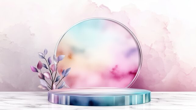 Blank geometric transparent acrylic podium, front view focus, with soft gradient lighting background, ideal for designer shoes product displays,