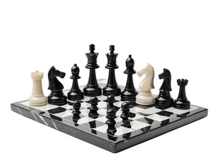 Full chess set on a marble chessboard