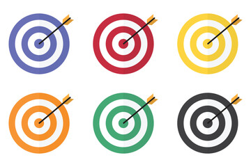 Vector target board set with arrows isolated on a white background.