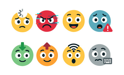 Colorful emoji set illustrating technology concepts for digital communication