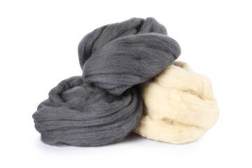 Different color felting wool isolated on white