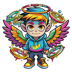 Winged Cartoon Graffiti Kid with Halo T Shirt Design