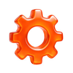 Orange 3D Translucent Cogwheel Icon Representing Settings or Industrial Engineering on Transparent Background