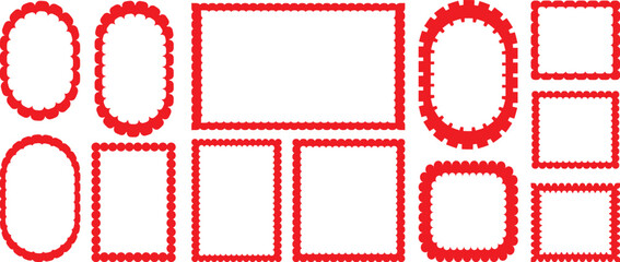  Postage stamp borders icons red frames vector shape set, decorative clip art element set Minimalist linear frames with stars modern
