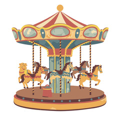 A cartoonstyle carousel with horses
