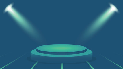 Minimal stage podium with teal glow and spotlight effects perfect for product display, award ceremonies, events and presentations in modern digital designs.
