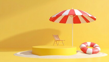 Yellow podium with beach items