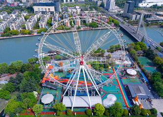 Urban environment of Binhe Park, Huzhou City, Zhejiang Province, China