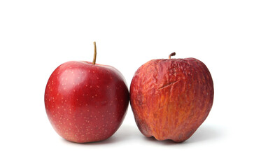 Rotten apple and fresh one isolated on white