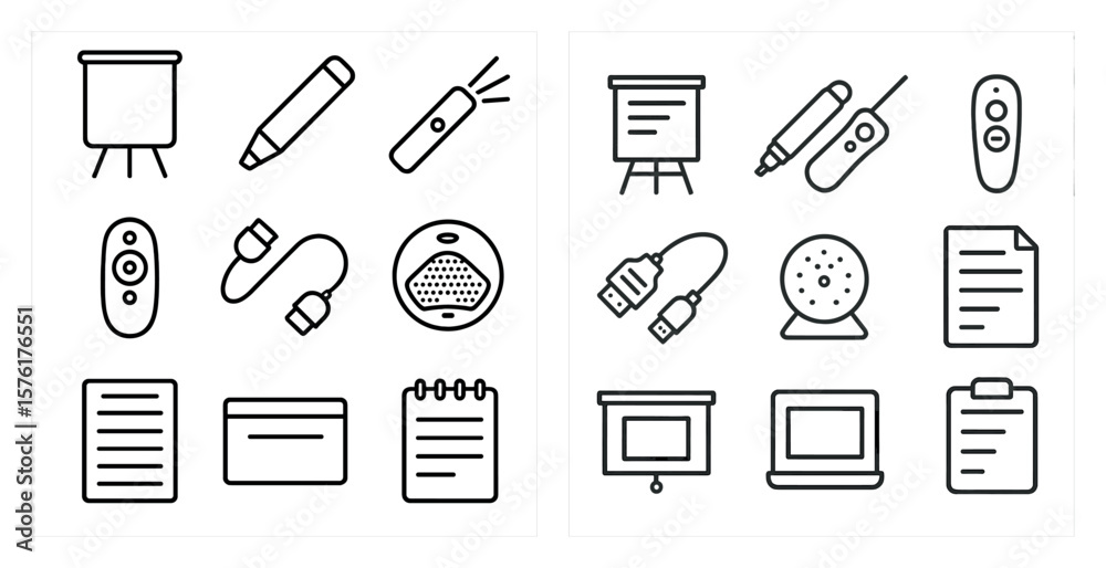 Fototapete Set of icons for a computer. The icons include a keyboard, mouse, remote, and a projector