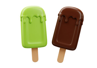 Isolated Green and Chocolate Popsicles Refreshment